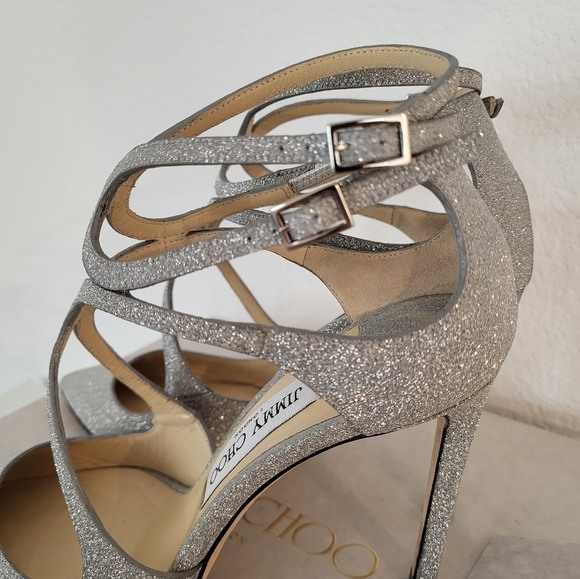 Jimmy Choo Glittered Strappy Sandals. Silver. Size 8.5 - Picture 5 of 9